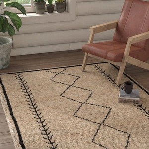 Alfombra Geométrica de Yute Rectangular Estilo Bohemio, Tejido Plano de Pelo Corto para Sala de Estar, Antideslizante y de Fácil Limpieza - Product Image 3