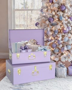 Lilac Purple Decorative Metal Trunk Set Vintage Style <b>Keepsake</b> Storage <b>Boxes</b> with Polished Gold Latches for Bedroom and Nursery - Product Image 4