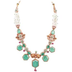 Collar de Jardín Mughal con Esmeralda Real, Rubí y Diamantes Polki, Haar Nupcial para Mujer, Gajaah de Plata de Ley 925, a la Moda - Product Image 1