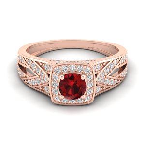 REYES Luxury 14K Solid Gold Round Cut 0.4 Carat Garnet Gemstone Halo <b>Ring</b> GRA Certified Moissanite Engagement <b>Rings</b> For Her - Product Image 1