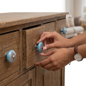 Boutons de meuble ronds en alliage de zinc, céramique bleue, filigrane argenté, design industriel pour commodes et meubles de salon - Product Image 2