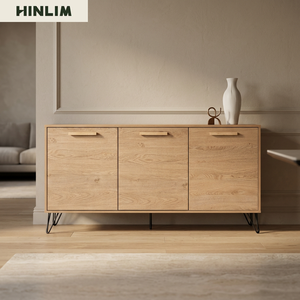 Aparador moderno industrial de roble Samos de 1.49m, mueble buffet de diseño escandinavo moderno con patas metálicas. - Product Image 3