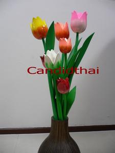 Tulipán Musical Hecho a Mano de Madera de Acacia, Decoración para el Hogar, Estilo ROMÁNTICO, Técnica Pulida, 37cm de Largo, Ligero, Regalo Tailandés - Product Image 4