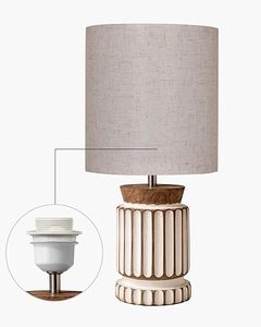 Modern <b>Table</b> Lamp Decorative Side Lamp Beige Fabric Shade Fluted Base <b>Bedside</b> Reading Light for Living Room - Product Image 4