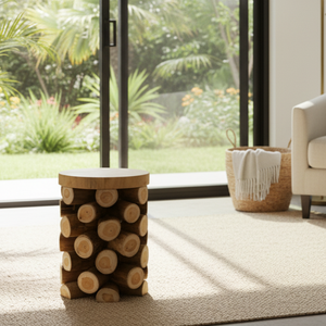 ARTERRA Tabouret rustique en teck massif, artisanal, de qualité supérieure, pour appartement, villa, entrepôt, hôtel, beauté organique - Product Image 2