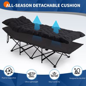 Lettino Pieghevole Portatile Nero con Materasso Morbido per Campeggio, Casa, Ufficio, Pisolino, Spiaggia, Viaggi, Lettino per Adulti - Product Image 4