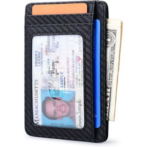 Portafoglio Minimalista Sottile in Fibra di Carbonio Nero con Blocco RFID e Tasca Frontale per Uomo e Donna, Fermasoldi Incluso - Product Image 3