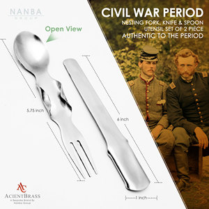 Ensemble d'ustensiles 2 pièces inspiré de la guerre civile, fourchette, cuillère et couteau en acier inoxydable avec design compact pour le camping - Product Image 2