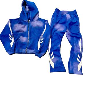 Ensemble Sweat à capuche et pantalon de survêtement évasé avec logo personnalisé et design élégant Survêtement 100% coton 2 pièces Boxy fit Zipper Tracksuits - Product Image 2