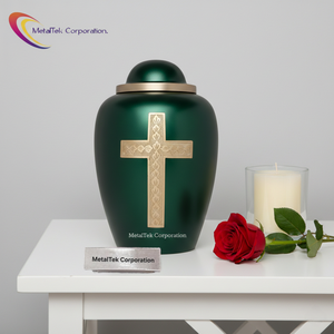 Urna Funeraria de Latón de Primera Calidad Personalizada para Cenizas Humanas, Elegante Urna Decorativa con Cruz para Conmemoración, Colores Personalizados - Product Image 1