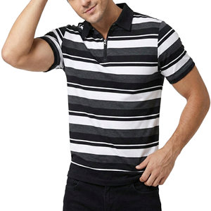 เสื้อโปโลชายแขนสั้นลายทาง คอซิป 1/4  ออกแบบเองได้ ราคาขายส่ง เสื้อกอล์ฟ เสื้อโปโลลำลองฤดูร้อนสำหรับผู้ชาย - Product Image 2