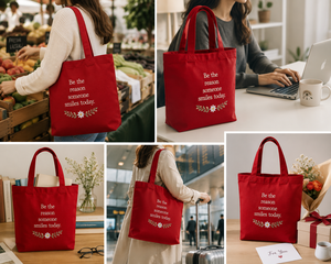 Red Canvas Tote <b>Bag</b> with Embroidery Customized Closure for Everyday Use Shopping <b>Work</b> School Travel Companion - Product Image 3