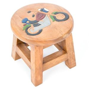Taburete Infantil de Madera Tradicional Hecho a Mano, Otomana Redonda Pintada con Mariposas, Mini Asiento con Tablero para Dormitorio o Sala de Estar - Product Image 3