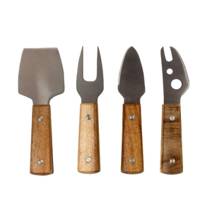 Juego de 4 mini cuchillos para queso con mango de madera, cortador de queso de acero inoxidable de alta calidad y herramientas para untar mantequilla para tabla de quesos - Product Image 1