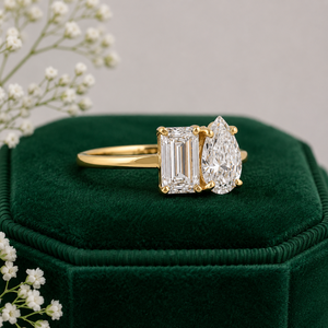 Luxury <b>Emerald</b> & Pear Toi Et Moi Diamond Engagement <b>Ring</b> <b>Silver</b> Two Stone Bridal Promise <b>Ring</b> Fine Jewelry IGI Certified VVS2 - Product Image 2