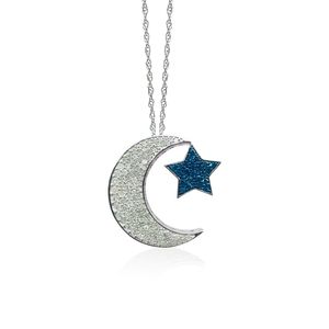 Collier pendentif demi-lune en diamant naturel blanc et bleu JEWELSPAARK 1,28 carats pour femmes, argent sterling 925 plaqué rhodium, mariage - Product Image 1