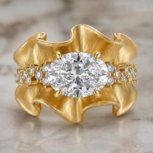 แหวนหมั้นเพชรทรงรี 3 กะรัต เพชรเลี้ยงในห้องปฏิบัติการ ทอง 14K ชุบโรเดียม ลายคลื่นขัดเงา สไตล์วินเทจ สำหรับงานแต่งงาน เครื่องประดับเจ้าสาวสำหรับผู้หญิง - Product Image 4