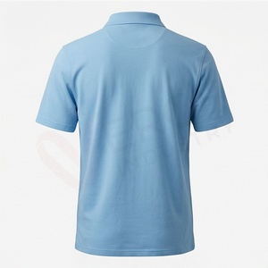Polo en piqué bleu clair à manches courtes pour homme avec poche, décontracté, respirant, tricoté, design uni, coupe classique - Product Image 2