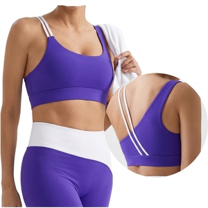 Lavender <b>Strappy</b> Sports Bra With White Trim Low Impact Yoga Fitness Workout <b>Top</b> yoga pilates gym fitness - Product Image 3