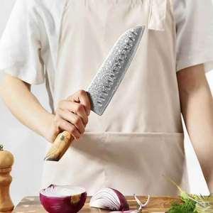 Cuchillo de chef de acero de Damasco con mango de madera y hoja de espiga completa - Product Image 3
