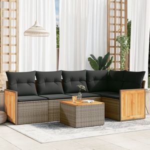 <b>Grey</b> Garden Sofa Set With Cushions 6 Seater Rattan Outdoor Furniture Teak Wood <b>Frame</b> Contemporary Design - Product Image 1