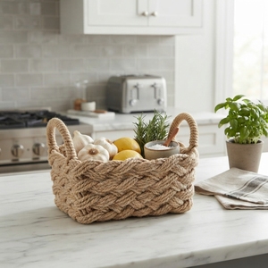Handwoven Rattan Storage Basket Kitchen Organizer Natural Straw <b>Bin</b> Rustic <b>Desktop</b> Container Balinese Craft Home Cooking Tool - Product Image 4