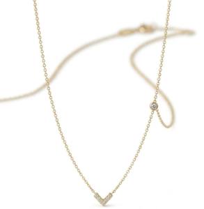 Collier pendentif délicat en or jaune massif 14K 18K, design cœur minimaliste avec pierre naturelle ronde brillante de luxe, pour femme, mariage - Product Image 2