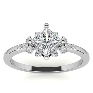 Anillo de boda clásico de oro macizo de 9k/10k/14k con diamantes cultivados en laboratorio de corte princesa, diseño de cometa y racimo pequeño, para mujer y niña - Product Image 1