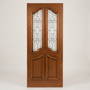 Puerta de Entrada de Madera Sólida Moderna Personalizada de Ptkus.id con Apertura Lateral y Acabado Decorativo en Vidrio para Entrada de Villa - Product Image 1
