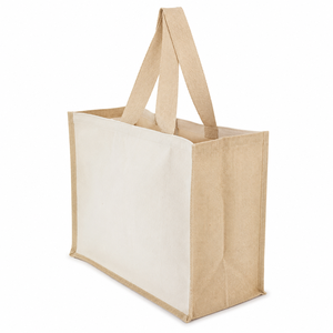 Sac fourre-tout en toile de coton naturel 280 GSM avec soufflet en jute laminé PP, 33x41x19 cm, poche intérieure, logo personnalisé, vente en gros, OEM, ODM - Product Image 1