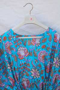 Premium Quality Women's Boho-Style <b>Kaftan</b> Dress Hand Block Print Cotton Floral Hand-Stitched Appliques <b>Maxi</b> Length for Summer - Product Image 3