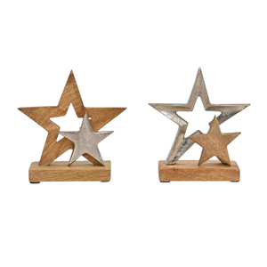 Juego de Figuras Decorativas de Estrella Doble en Madera Rústica y Metal, Adorno Navideño para Mesa, Centro de Mesa para Sala de Estar - Product Image 1