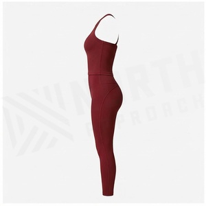 North Approach 2 Piece Yoga Set Racerback Crop Top High Waist Shorts Solid Color Breathable Sportswear - Product Image 3