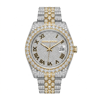 Montre mécanique Moissanite Iced Out avec cadran rond, affichage de la date, bracelet en acier inoxydable, montre-bracelet de luxe unisexe