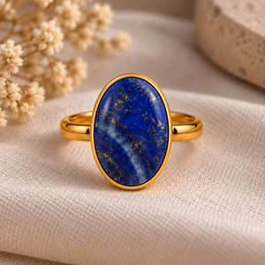 925 Silver <b>Lapis</b> <b>Lazuli</b> Bezel <b>Ring</b> Adjustable Open Band Gold Plated Gemstone Jewelry for Wedding Gift Party - Product Image 3