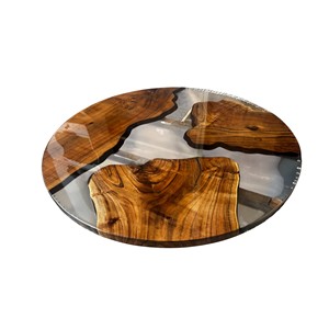 Table basse de luxe haut de gamme en bois massif à bords naturels et résine époxy transparente, mobilier de restaurant en gros - Product Image 2