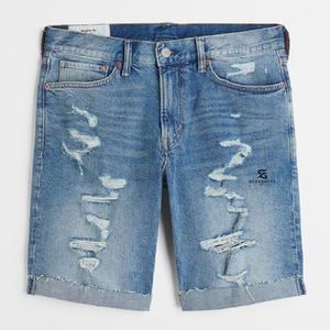 Shorts en jean délavé pour homme, taille haute, en denim de coton, style Bermuda, avec braguette boutonnée et poches, décontracté, streetwear, été 2026 - Product Image 2