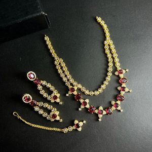 Bridal Necklace Sets Women Zircon Vintage Wedding Party Engagement Gift Jewelry Chokers Earrings <b>Bracelet</b> <b>Flower</b> Design Brides - Product Image 5