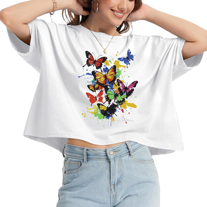 T-shirt respirant pour femme, col rond élégant, tissu confortable en maille de toile, tee-shirt pour femme - Product Image 5