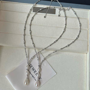 Collier de clavicule en argent pur et diamants étincelants avec perles d'eau douce de haute qualité, style perlé, tempérament doux et tendance - Product Image 2