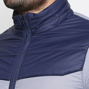 Veste matelassée gris clair pour homme, col montant, fermeture éclair, blocs de couleur, coupe-vent, décontractée, pour l'automne - Product Image 4