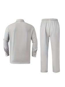 Men's Casual Knitted Winter Long-Sleeved Shirt Set Turn-Collar Single-Breasted Buttons Pocket Top Drawstring Elastic Waist - Product Image 4