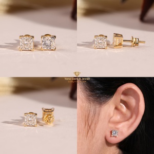 Boucles d'oreilles clous en or massif 14 carats, 2 carats de diamant taille princesse, pour cadeau d'anniversaire, clarté VVS2, couleur D, diamant de laboratoire CVD certifié IGI - Product Image 5