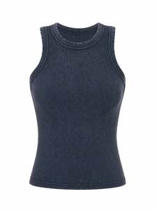 Top sin mangas acanalado para mujer, cuello redondo, tejido ajustado, chaleco sin mangas, ropa casual de calle - Product Image 3