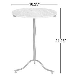 Table d'appoint ronde élégante avec plateau veiné naturel, support sur piédestal courbé artistique et base trépied pour bars - Product Image 5