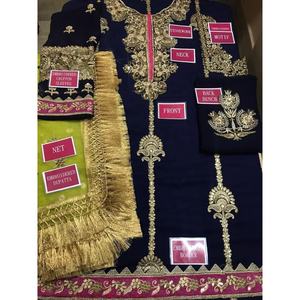 2021 vente chaude traditionnelle soie Salwar Kameez pakistanais indien mariage Collection brodé en mousseline de soie fête porter costume fait - Product Image 3