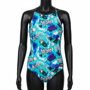 Traje de Baño para Mujer, Tela de Poliéster y Elastano, Estampado Gráfico Turquesa, Logotipo Personalizado por Sublimación - Product Image 1
