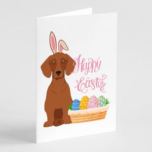 Whimsical A7 Size 5x7 Red Dachshund <b>Easter</b> Greeting <b>Cards</b> <b>Pack</b> of 8 Blank Note <b>Cards</b> with Envelopes - Product Image 1