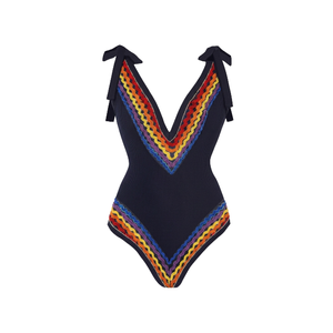 Traje de Baño Enterizo Naranja Personalizado con Bordado de Pez y Cuentas para Mujer, Hecho a Mano con Tela de Spandex/Algodón, Ajuste Ceñido al Cuerpo - Product Image 2