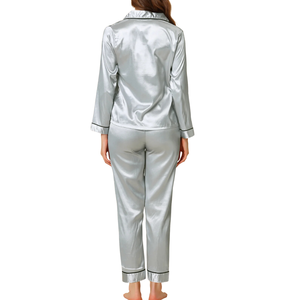 Conjunto de Pijama de Satén con Botones y Mangas Largas para Mujer, Ropa de Dormir Informal para Otoño/Primavera/Invierno/Verano, Secado Rápido, Transpirable, Venta al por Mayor - Product Image 4